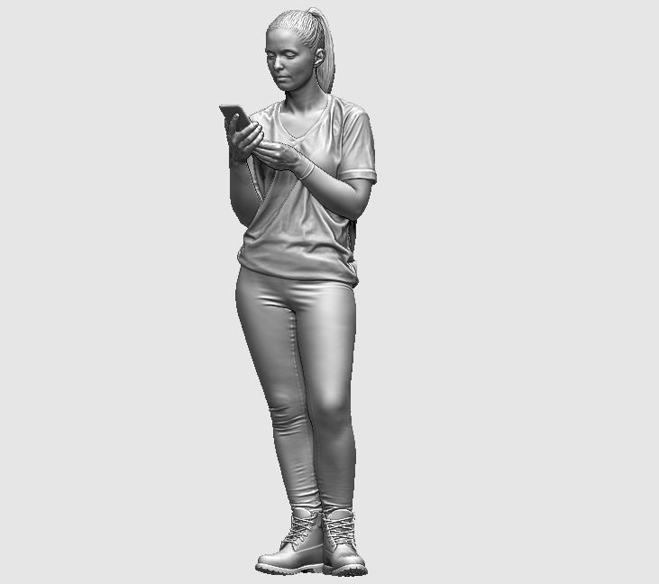 young girl looking on iphone in sportswear and timberland boots 3D print model_29