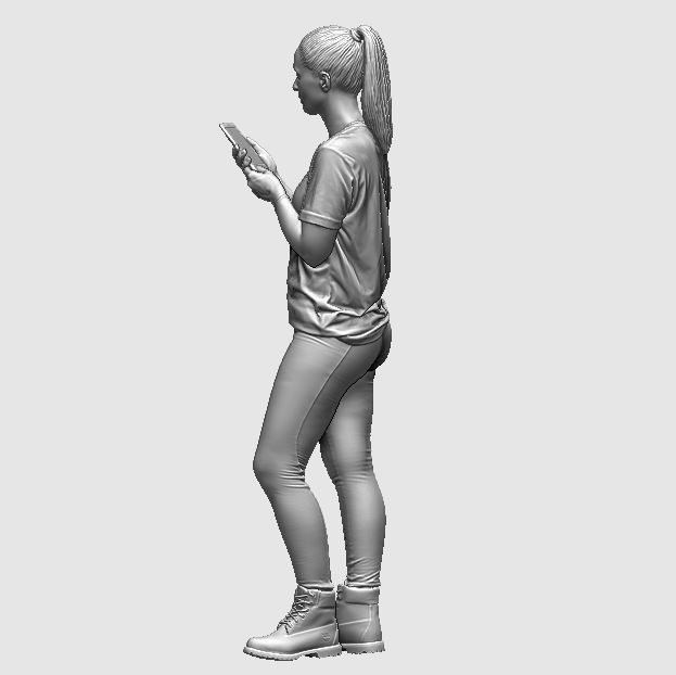 young girl looking on iphone in sportswear and timberland boots 3D print model_12