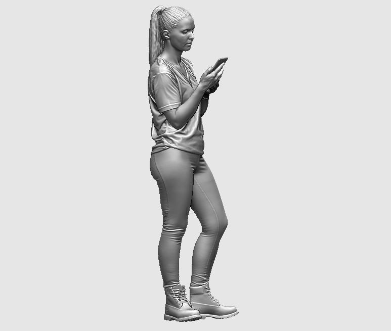 young girl looking on iphone in sportswear and timberland boots 3D print model_24