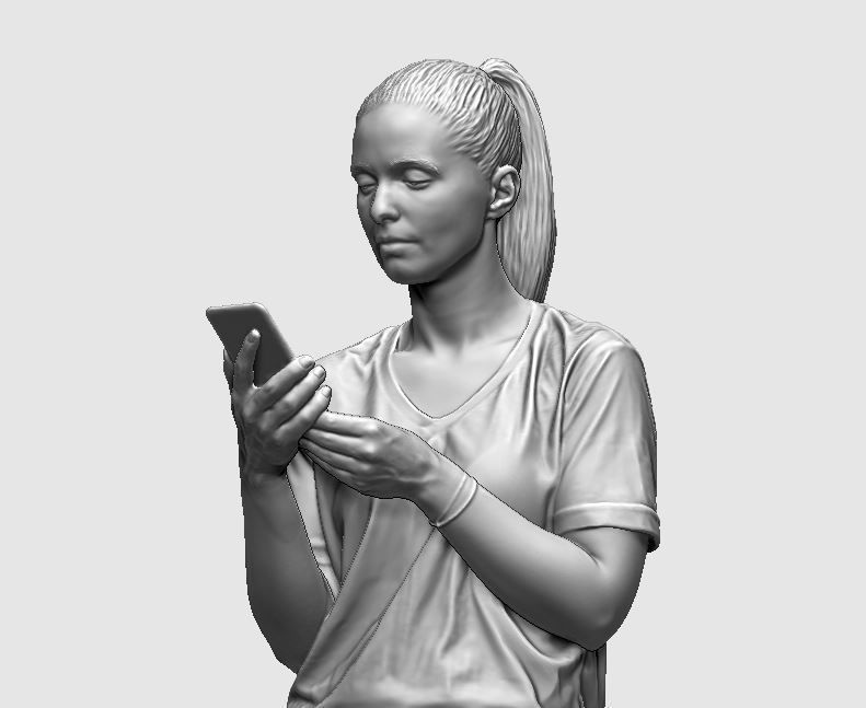 young girl looking on iphone in sportswear and timberland boots 3D print model_30