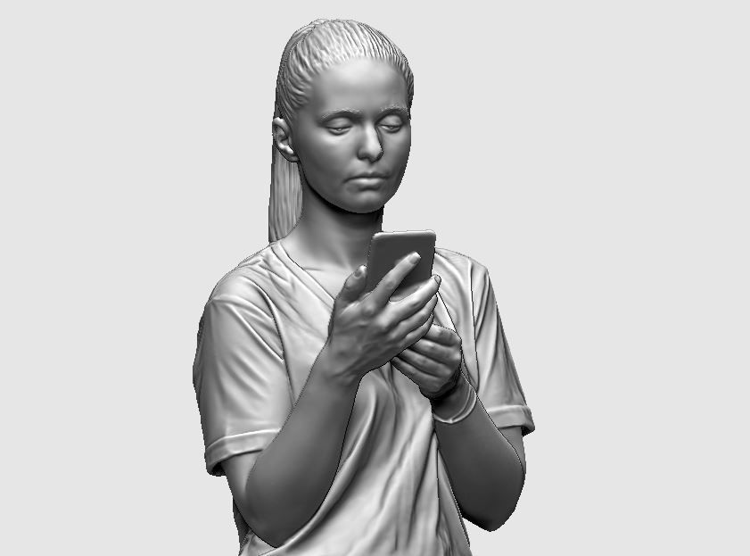 young girl looking on iphone in sportswear and timberland boots 3D print model_48