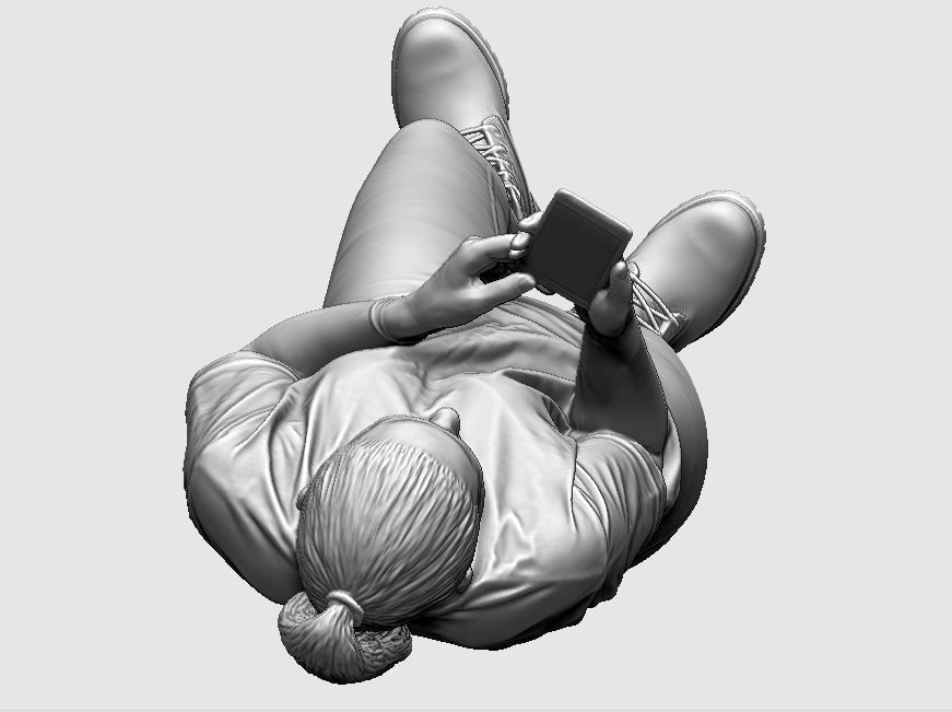 young girl looking on iphone in sportswear and timberland boots 3D print model_50