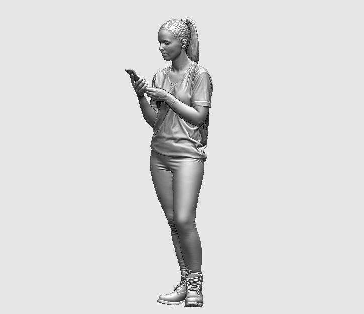 young girl looking on iphone in sportswear and timberland boots 3D print model_7