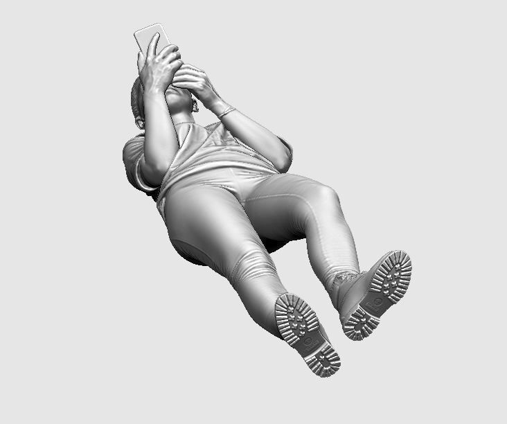 young girl looking on iphone in sportswear and timberland boots 3D print model_5