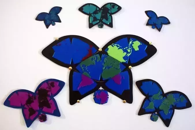 Butterfly World Map - Four Pieces Free 3D print model