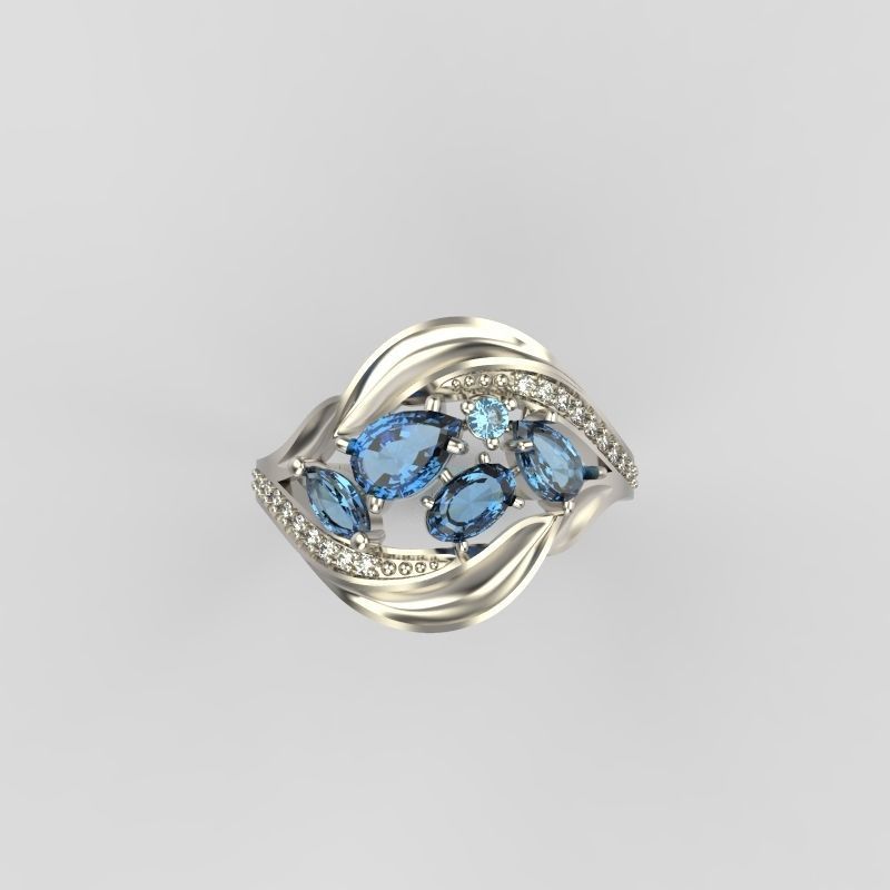 Women ring with gems 3dm stl 3D print model_10