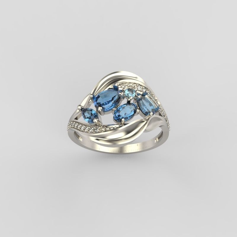Women ring with gems 3dm stl 3D print model_9