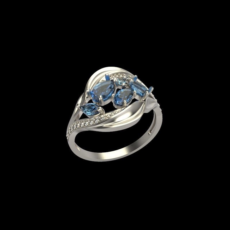 Women ring with gems 3dm stl 3D print model_4