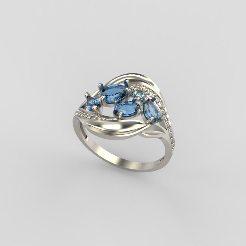 Women ring with gems 3dm stl 3D print model_8
