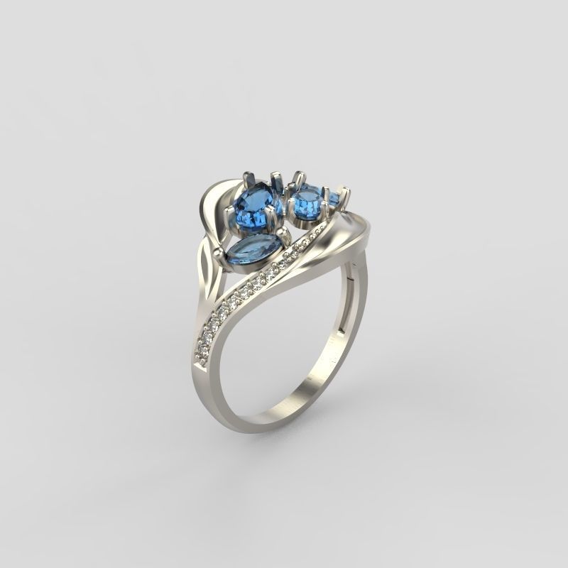 Women ring with gems 3dm stl 3D print model_11