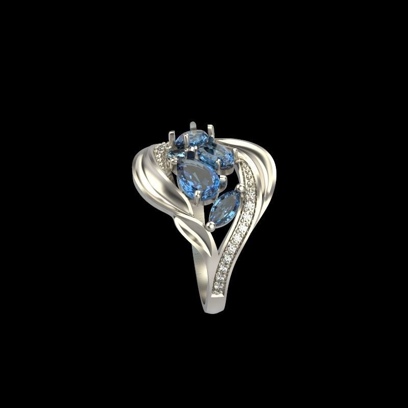 Women ring with gems 3dm stl 3D print model_2