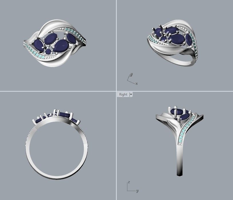 Women ring with gems 3dm stl 3D print model_24