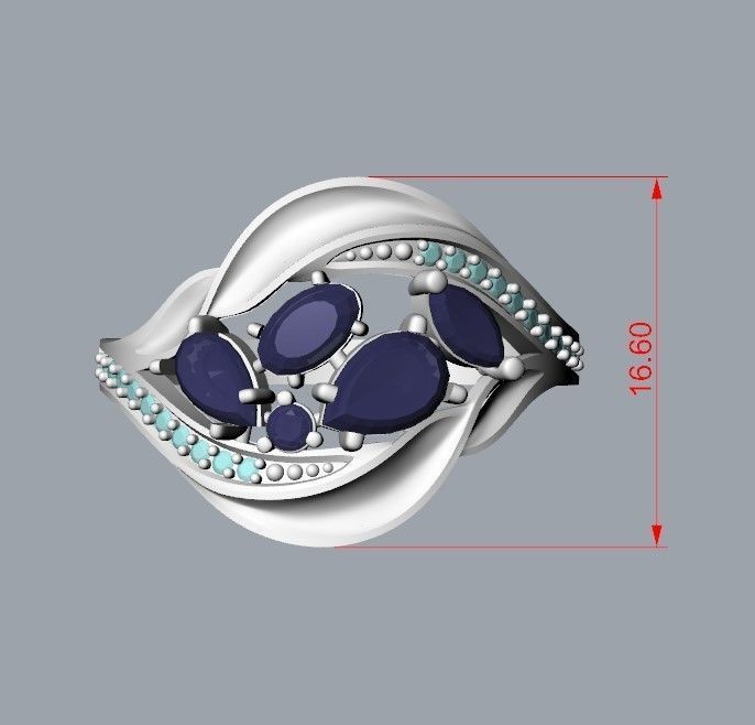 Women ring with gems 3dm stl 3D print model_33