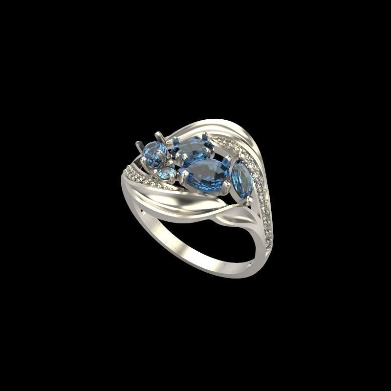 Women ring with gems 3dm stl 3D print model_1