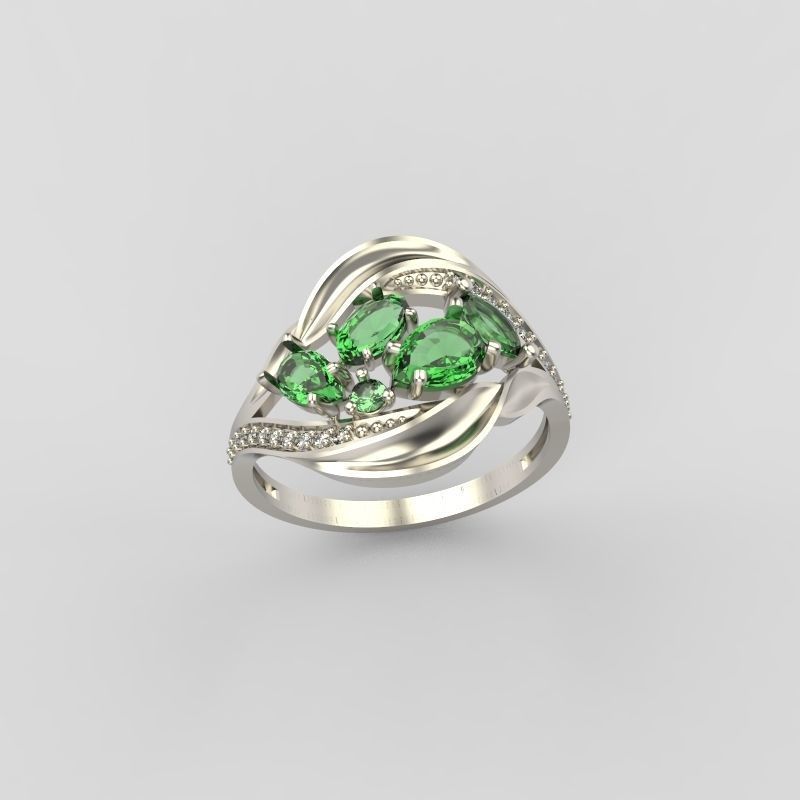 Women ring with gems 3dm stl 3D print model_14