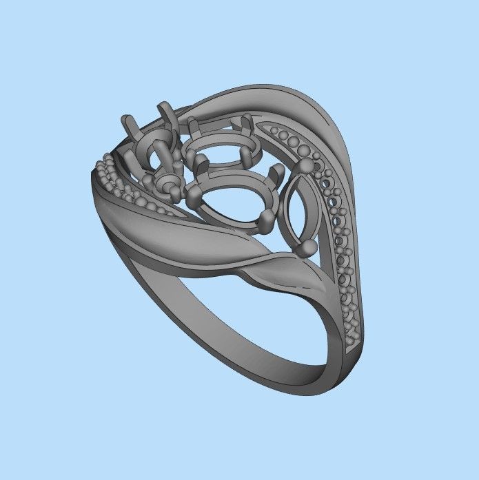 Women ring with gems 3dm stl 3D print model_26