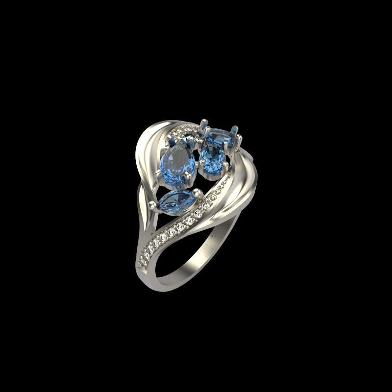 Women ring with gems 3dm stl 3D print model_3