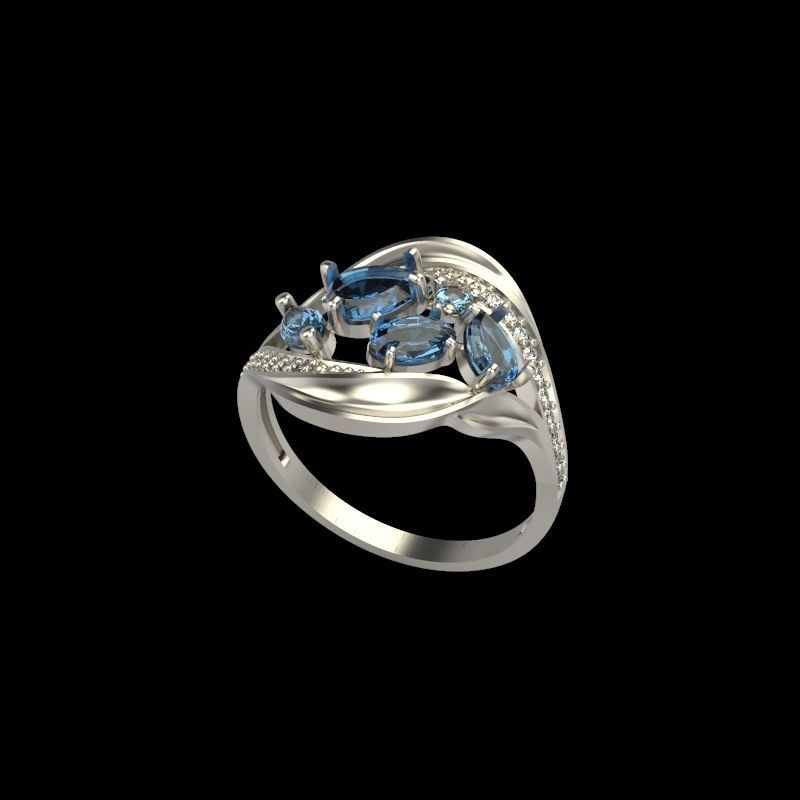 Women ring with gems 3dm stl 3D print model_5
