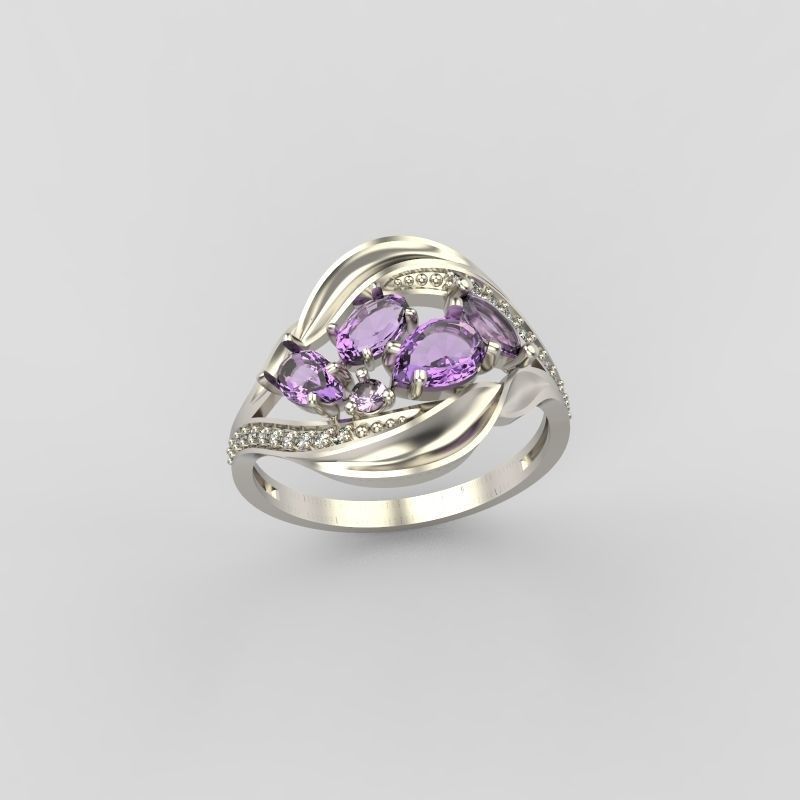 Women ring with gems 3dm stl 3D print model_13