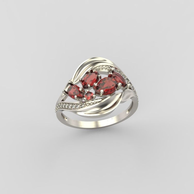 Women ring with gems 3dm stl 3D print model_16