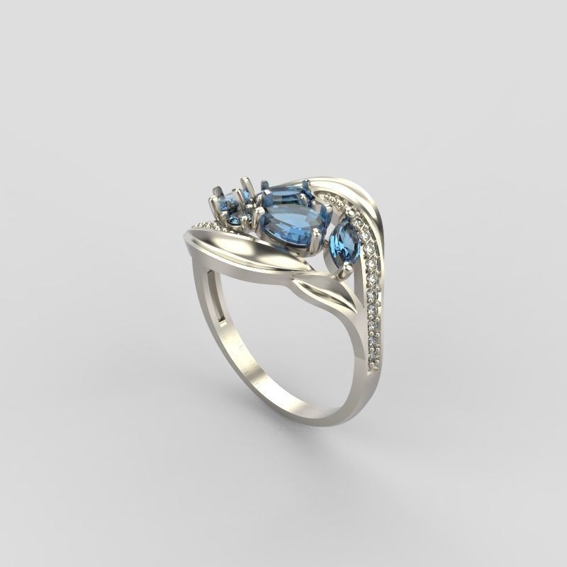 Women ring with gems 3dm stl 3D print model_12