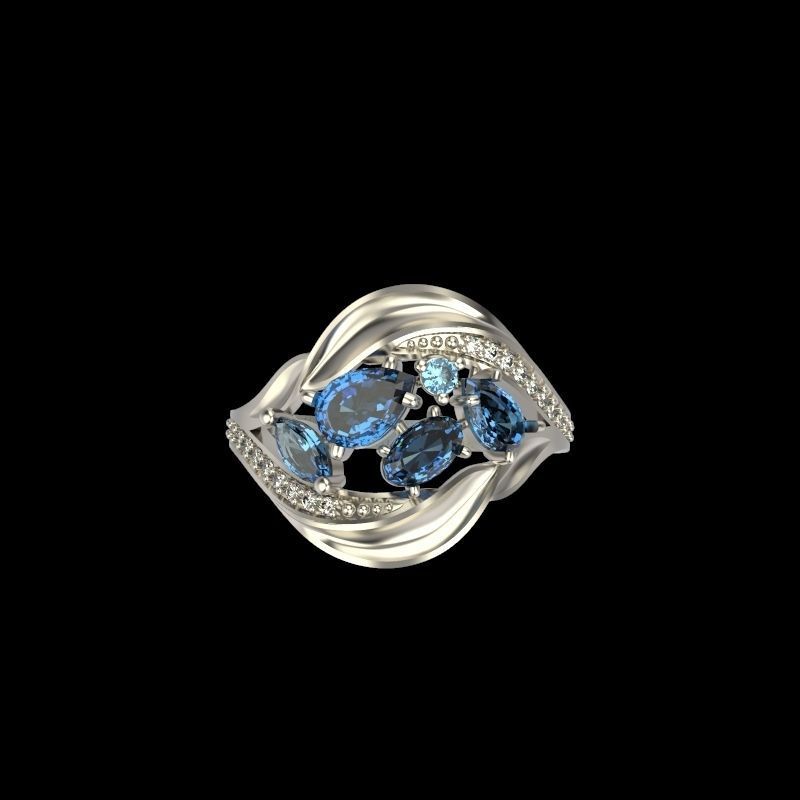 Women ring with gems 3dm stl 3D print model_6