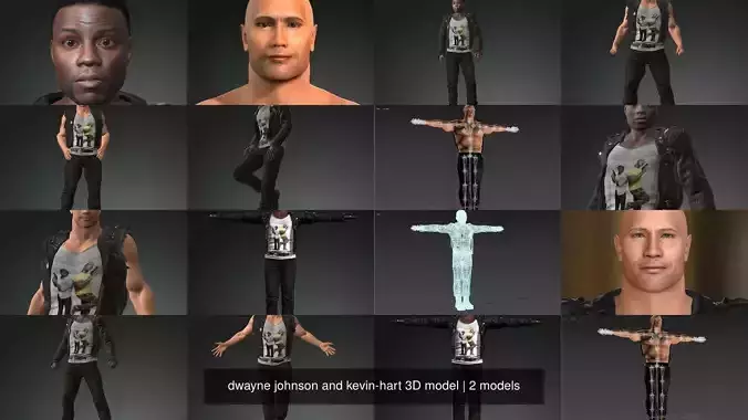 dwayne johnson and kevin-hart 3D model