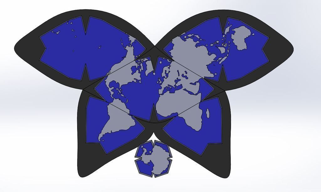 Waterman Butterfly World Map Projection Free 3D print model_1