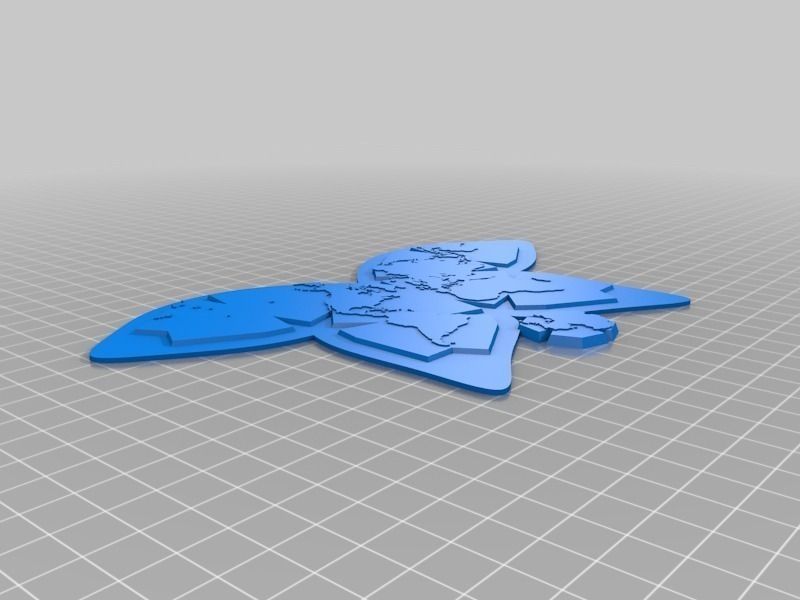 Waterman Butterfly World Map Projection Free 3D print model_2