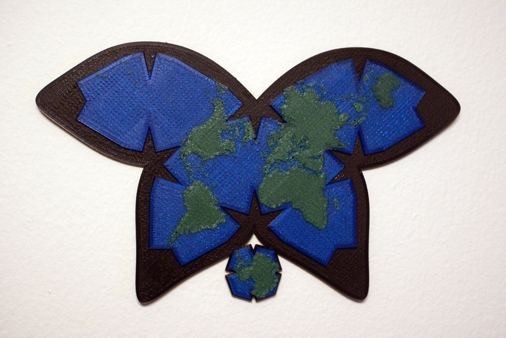 Waterman Butterfly World Map Projection Free 3D print model_3