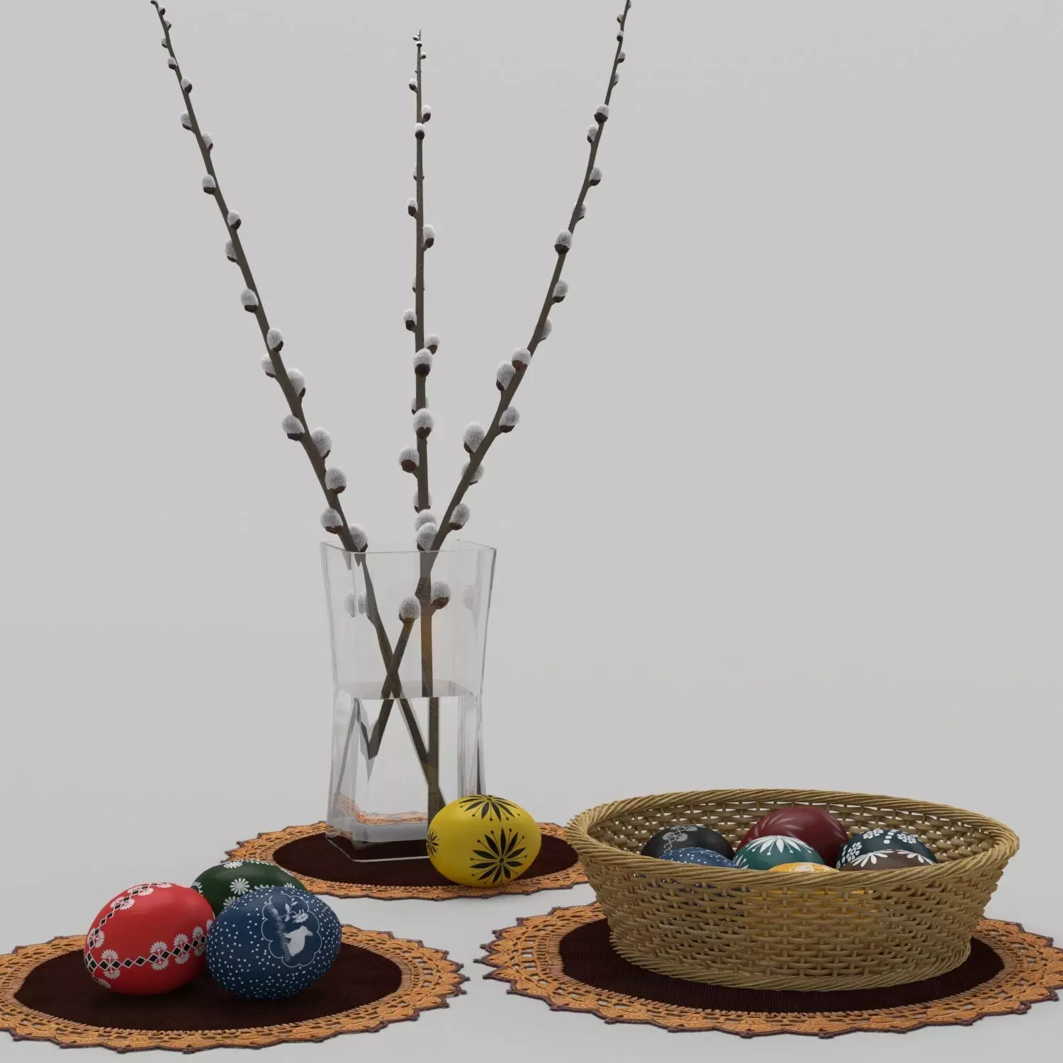 Easter eggs and Willow twigs 3D model_0