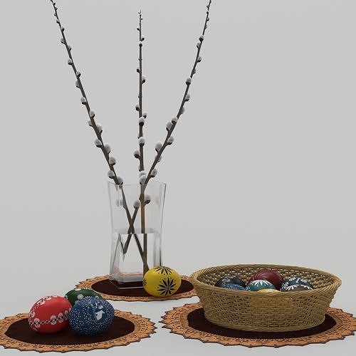 Easter eggs and Willow twigs 3D model