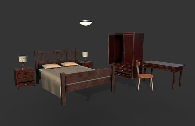 Old Bedroom Furniture Low-poly 3D model