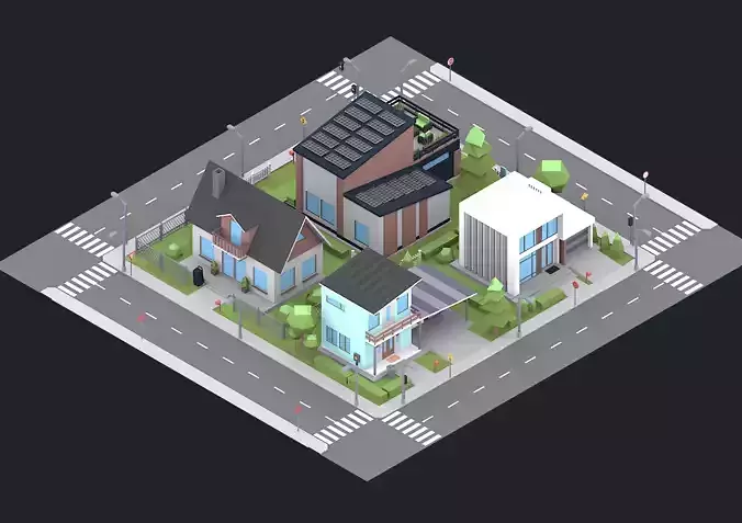 city buldings scene low poly
