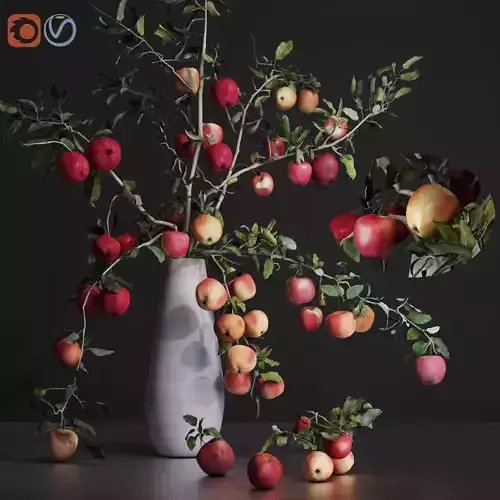 Red Cherry tomato apple branches Dry leaves Vase 3D model
