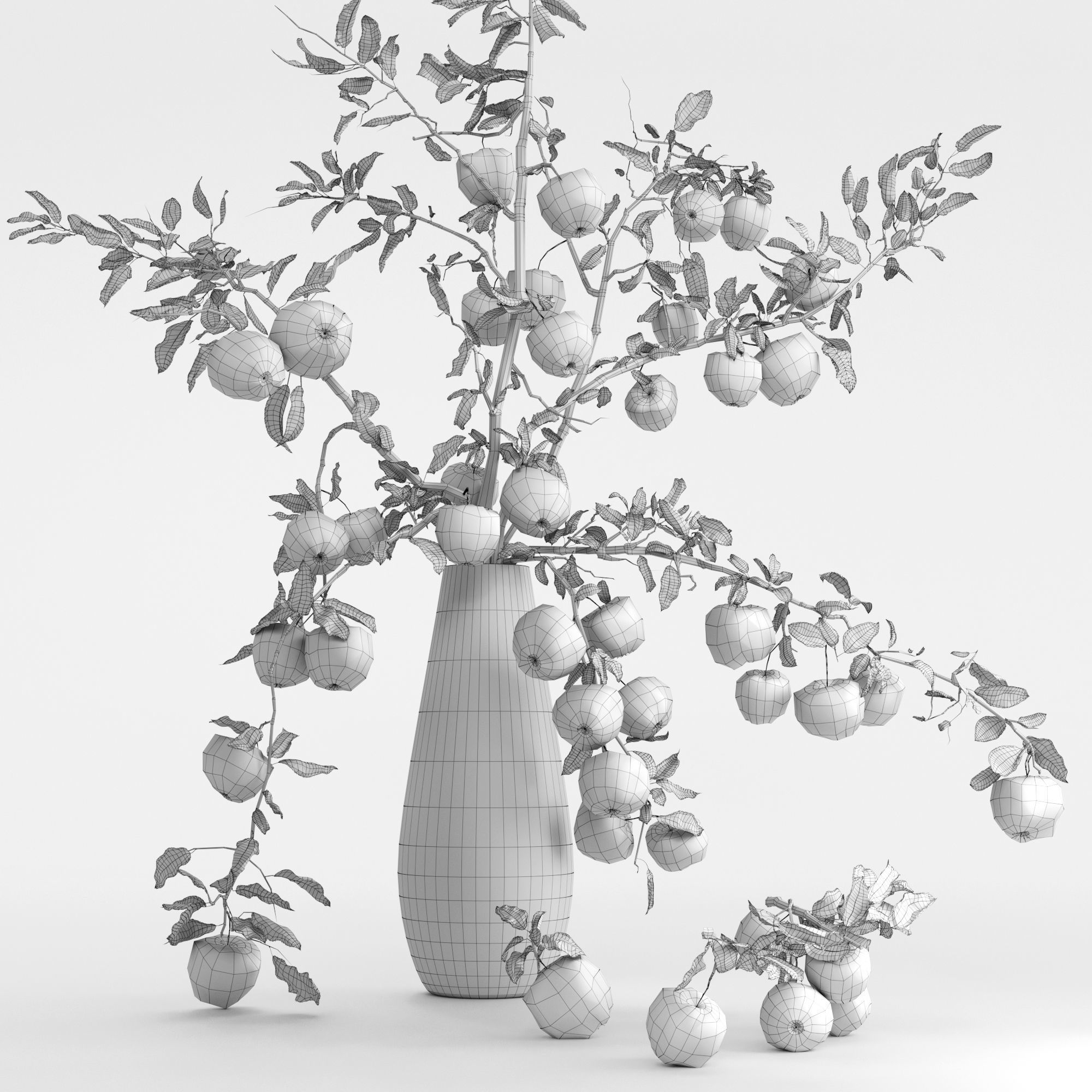 Red Cherry tomato apple branches Dry leaves Vase 3D model_13