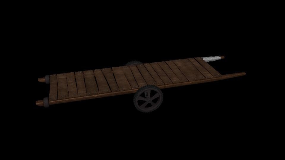 handcart wooden cart Low-poly 3D model_3