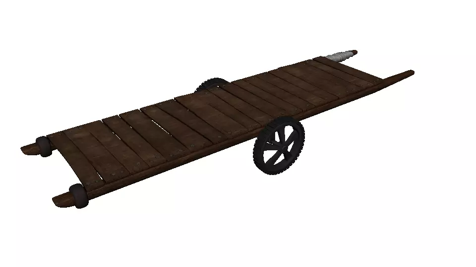 handcart wooden cart Low-poly 3D model_0