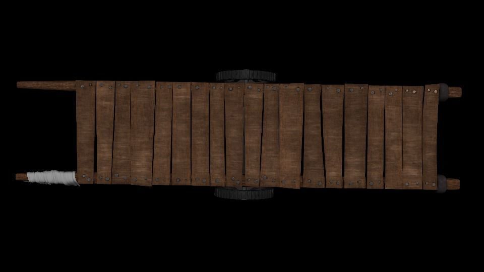 handcart wooden cart Low-poly 3D model_5