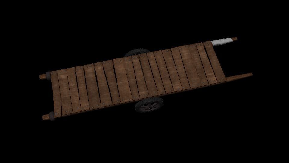 handcart wooden cart Low-poly 3D model_2