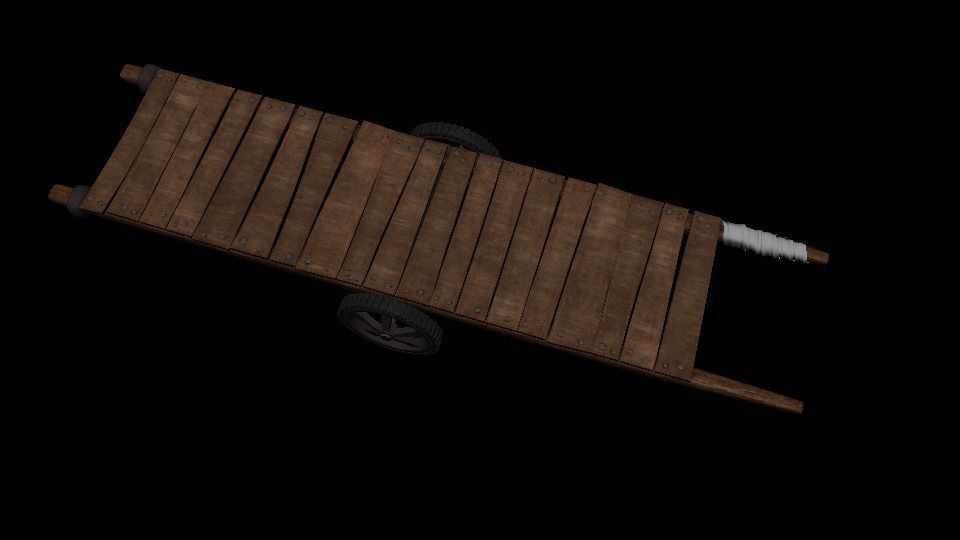 handcart wooden cart Low-poly 3D model_1