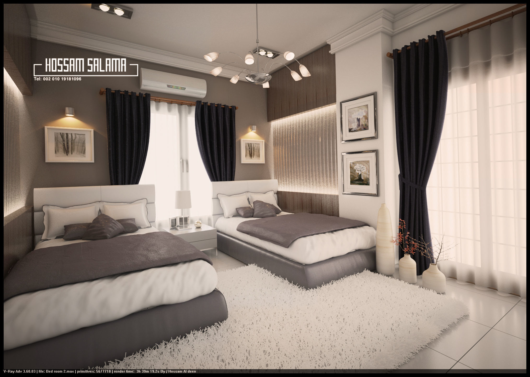 Modern bedroom scene 3D model 3D model Bed room 2 Free 3D model_2