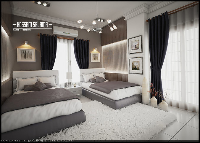 Modern bedroom scene 3D model 3D model Bed room 2 Free 3D model