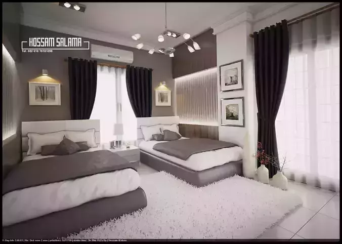 Modern bedroom scene 3D model 3D model Bed room 2 Free 3D model