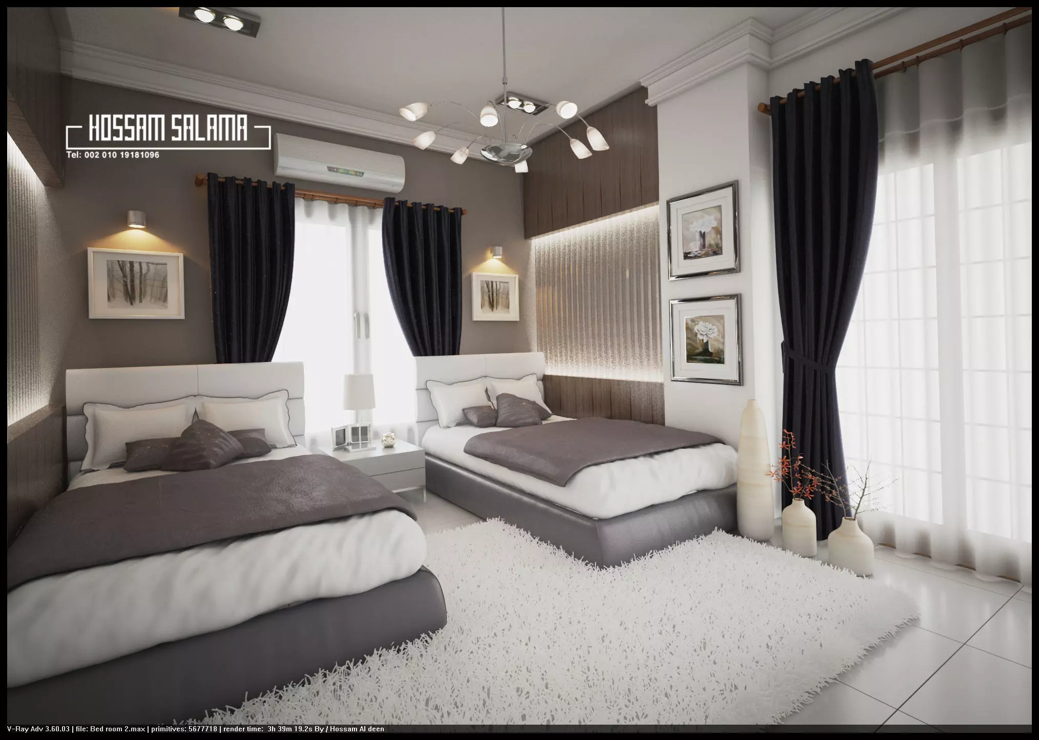 Modern bedroom scene 3D model 3D model Bed room 2 Free 3D model_0