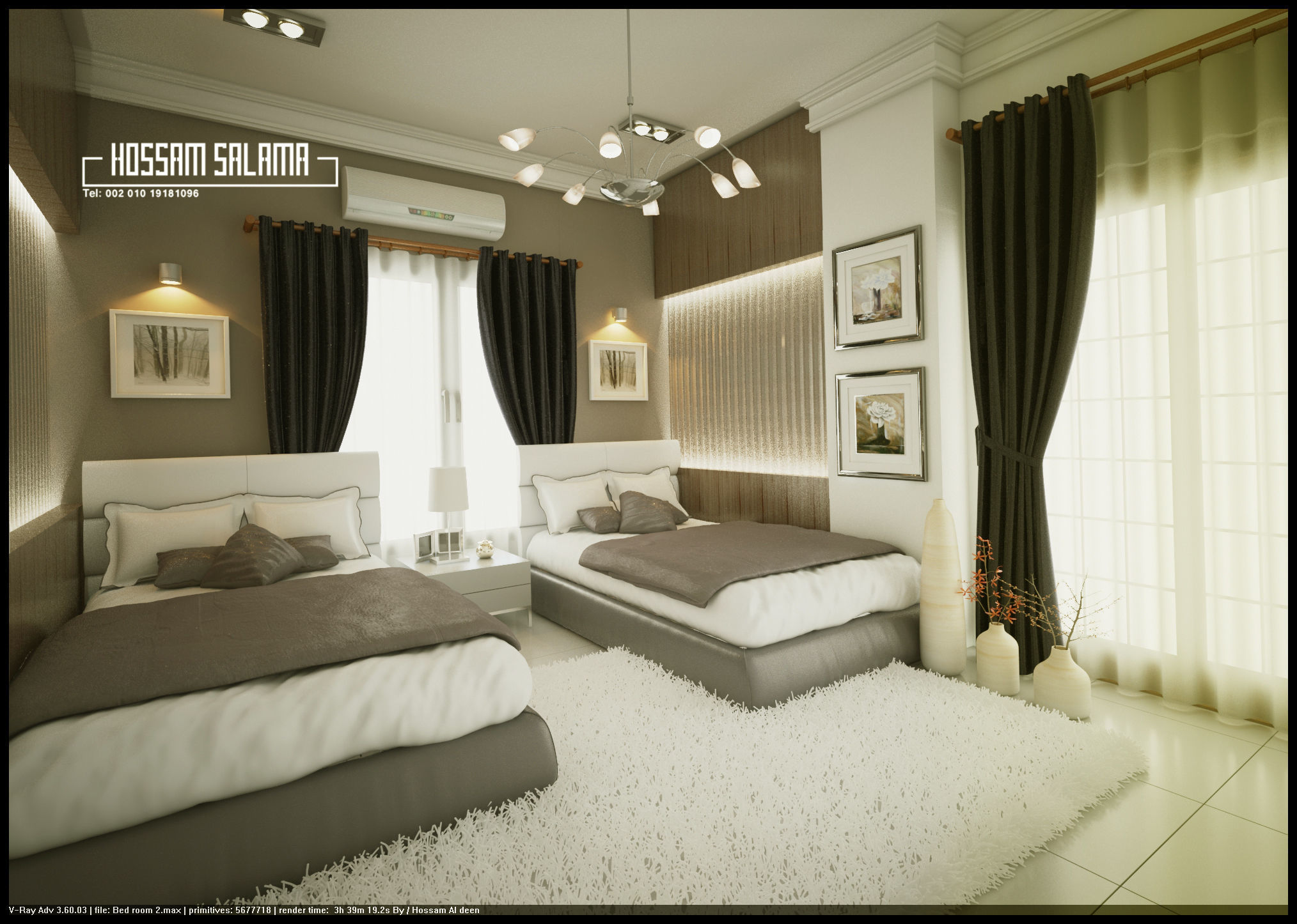Modern bedroom scene 3D model 3D model Bed room 2 Free 3D model_1