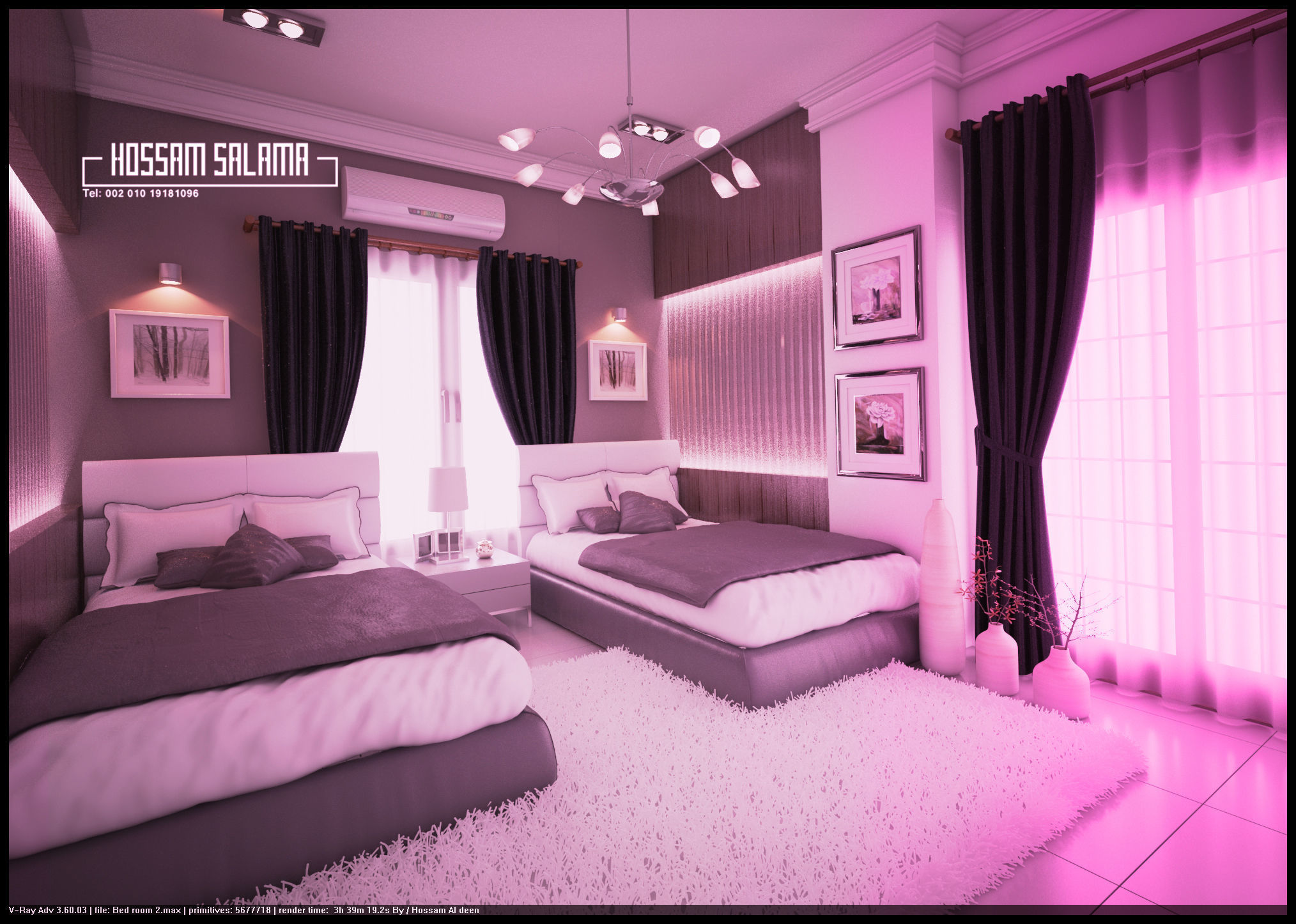 Modern bedroom scene 3D model 3D model Bed room 2 Free 3D model_3