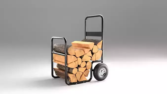 Log cart Low-poly 3D model