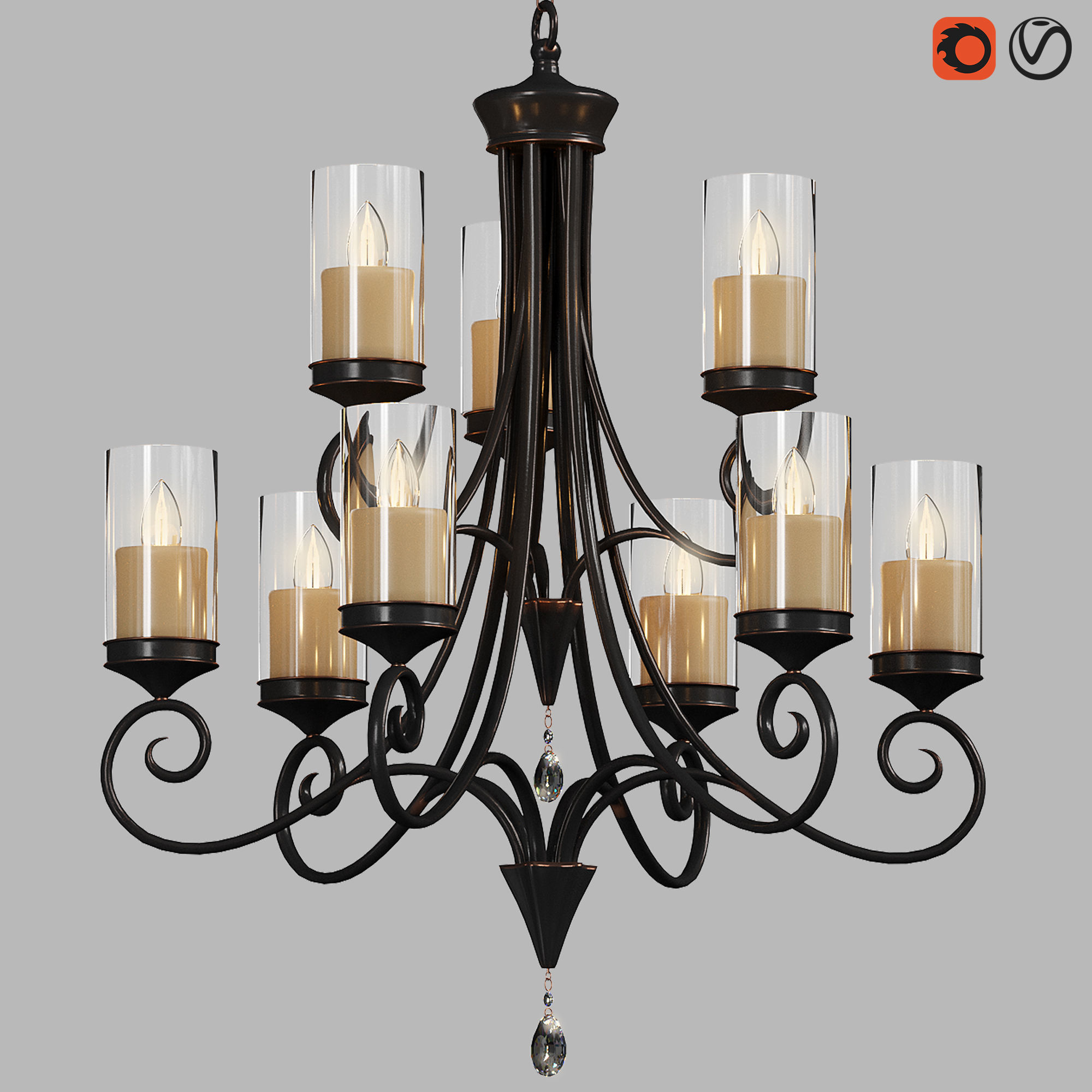 light-23 wrought iron chandelier with candles 3D model_1