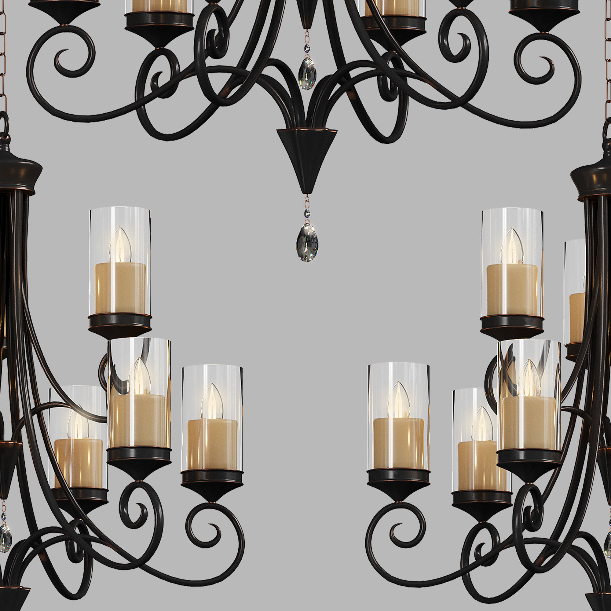 light-23 wrought iron chandelier with candles 3D model_2